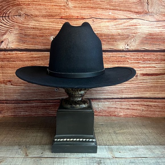 Western Cowboy Tall crown Faux Black Short Brim Felt Hat Tejana Copa Alta Vaquer - Picture 6 of 10